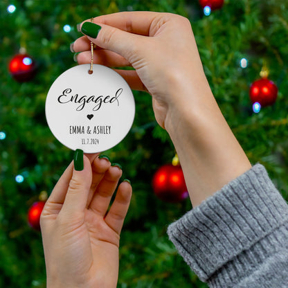 Engaged 1 - Personalized Ceramic Circle Ornament