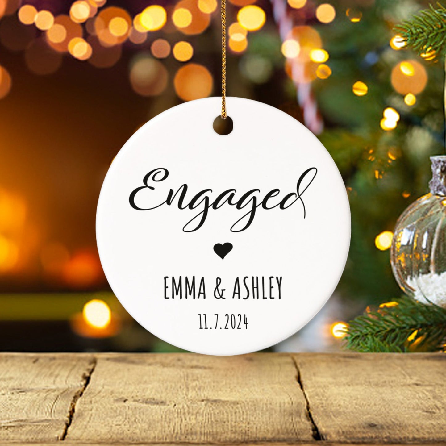 Engaged 1 - Personalized Ceramic Circle Ornament