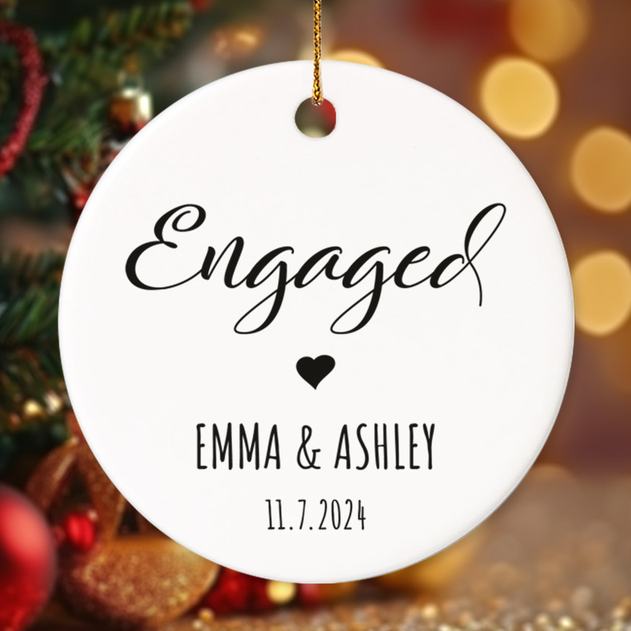 Engaged 1 - Personalized Ceramic Circle Ornament