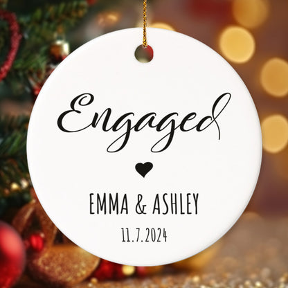 Engaged 1 - Personalized Ceramic Circle Ornament