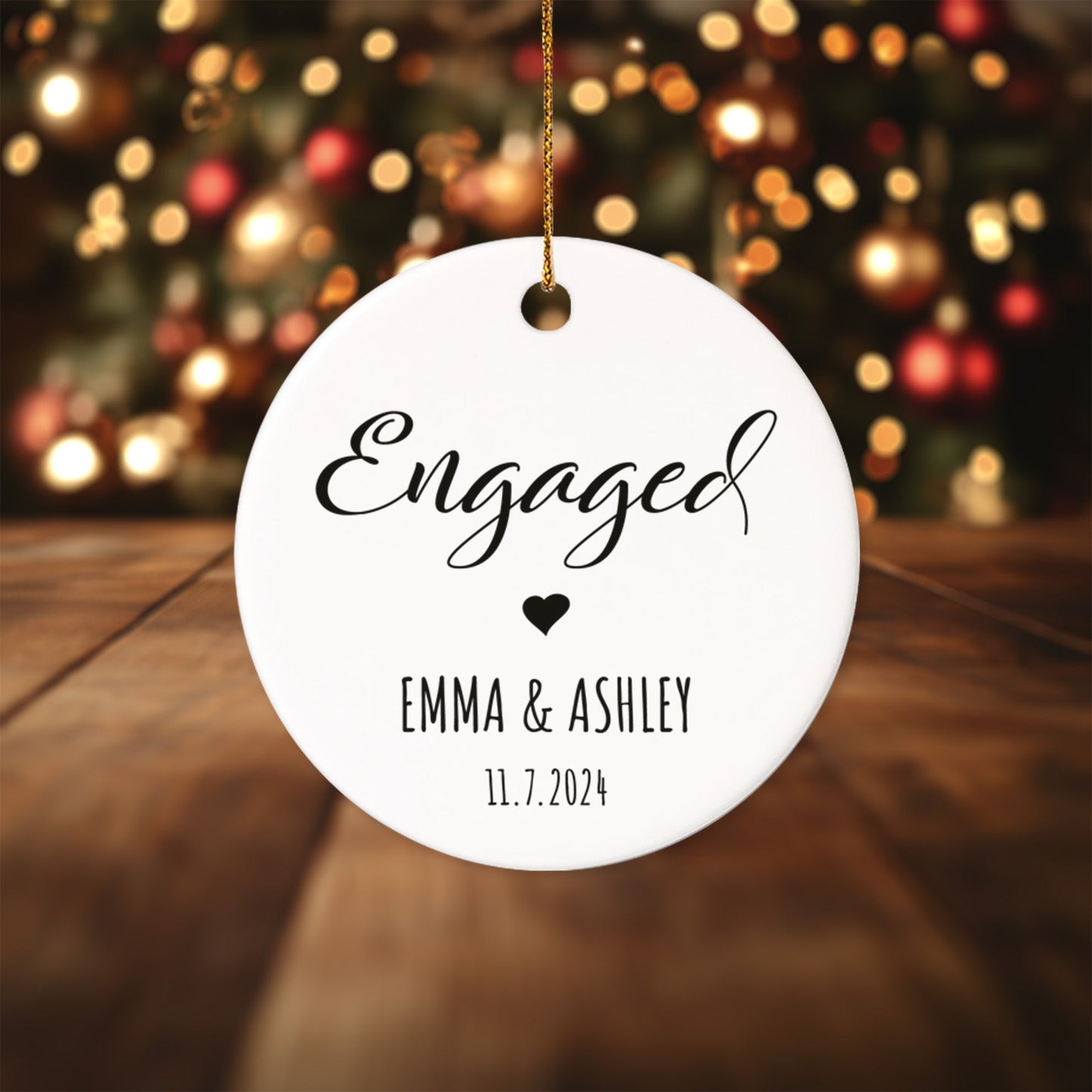 Engaged 1 - Personalized Ceramic Circle Ornament