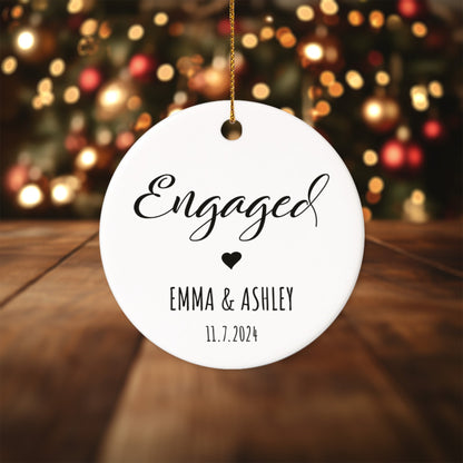 Engaged 1 - Personalized Ceramic Circle Ornament