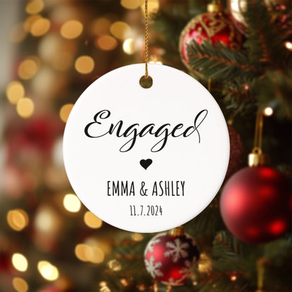Engaged 1 - Personalized Ceramic Circle Ornament