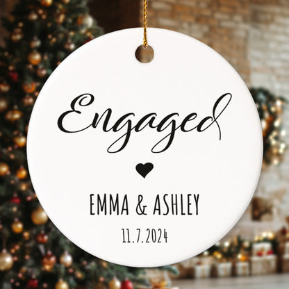 Engaged 1 - Personalized Ceramic Circle Ornament