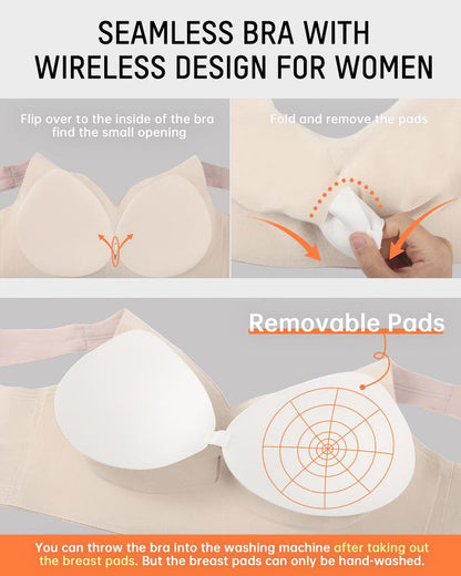 Seamless Full Coverage Wireless Push-Up Bra with Wide Straps