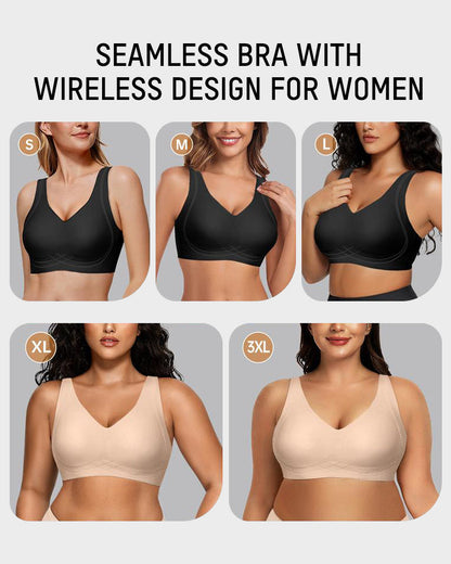 Seamless Full Coverage Wireless Push-Up Bra with Wide Straps