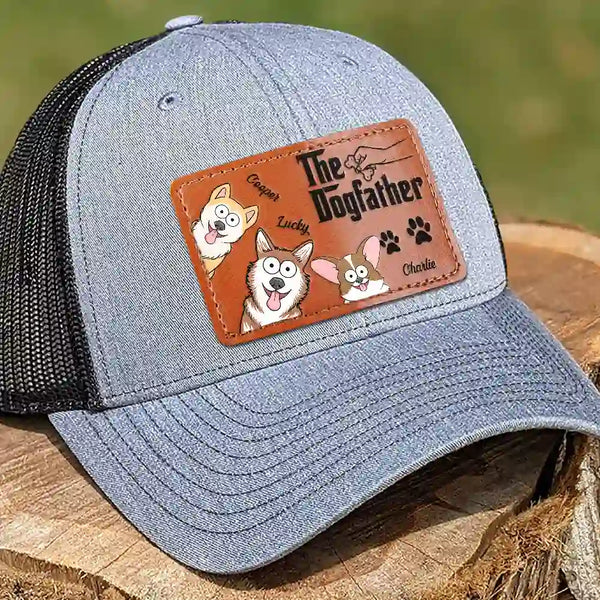 The Dogfather Treat Giver With Funny Dogs - Personalized Leather Patch Hat