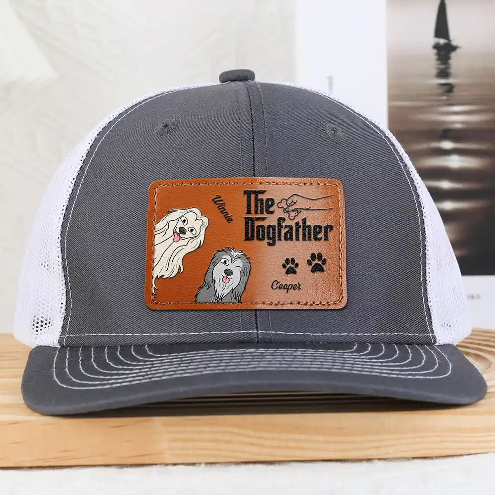 The Dogfather Treat Giver With Funny Dogs - Personalized Leather Patch Hat
