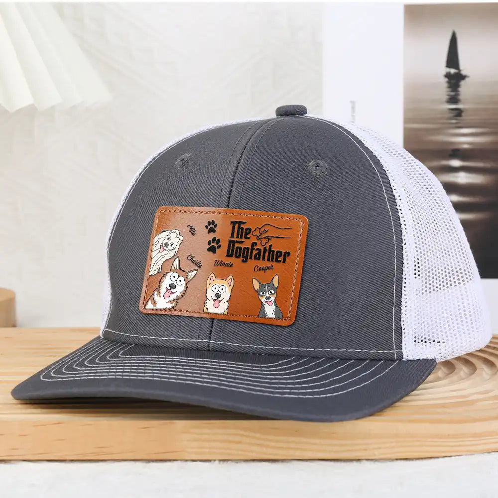The Dogfather Treat Giver With Funny Dogs - Personalized Leather Patch Hat