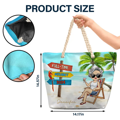 Retired Full Time Grandma - Personalized Beach Bag