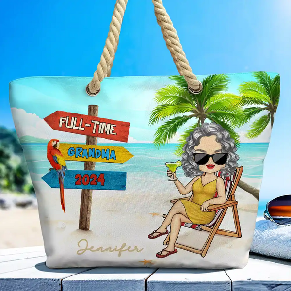 Retired Full Time Grandma - Personalized Beach Bag