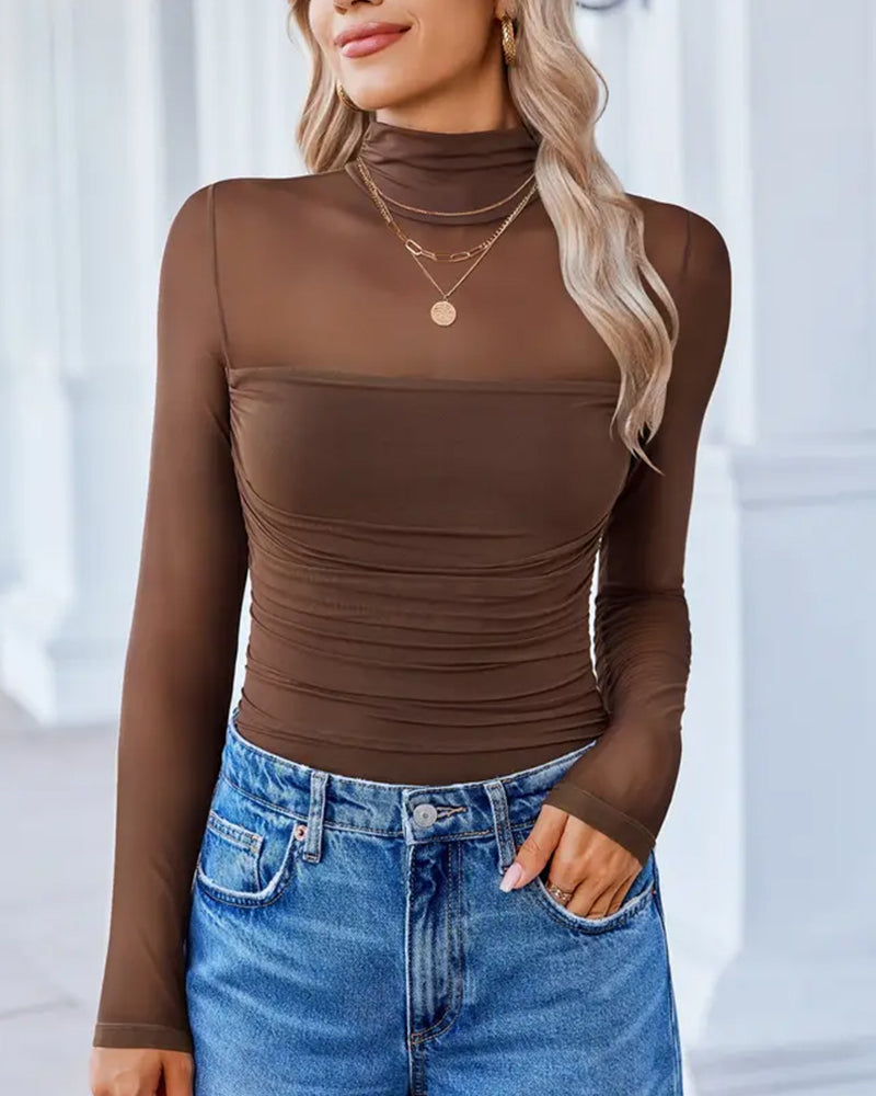 Women Long Sleeve Bodysuit Turtle Neck Shapewear