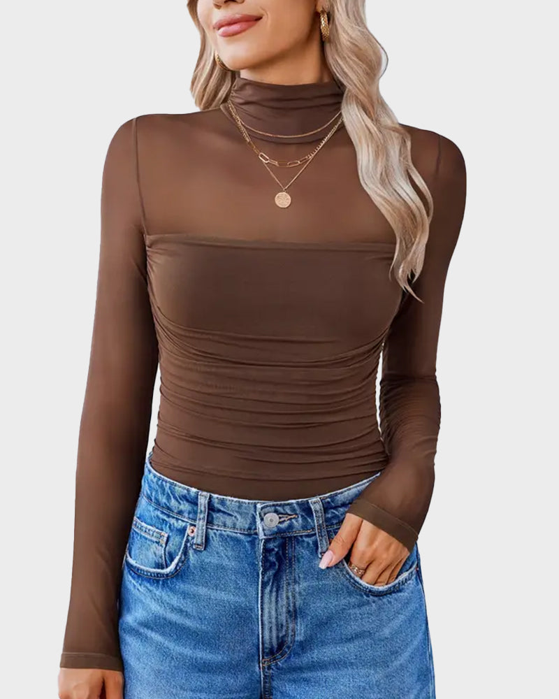 Women Long Sleeve Bodysuit Turtle Neck Shapewear