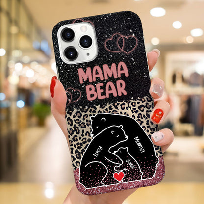 Mama Bear Leopard Glitter Pattern Personalized Phone Case