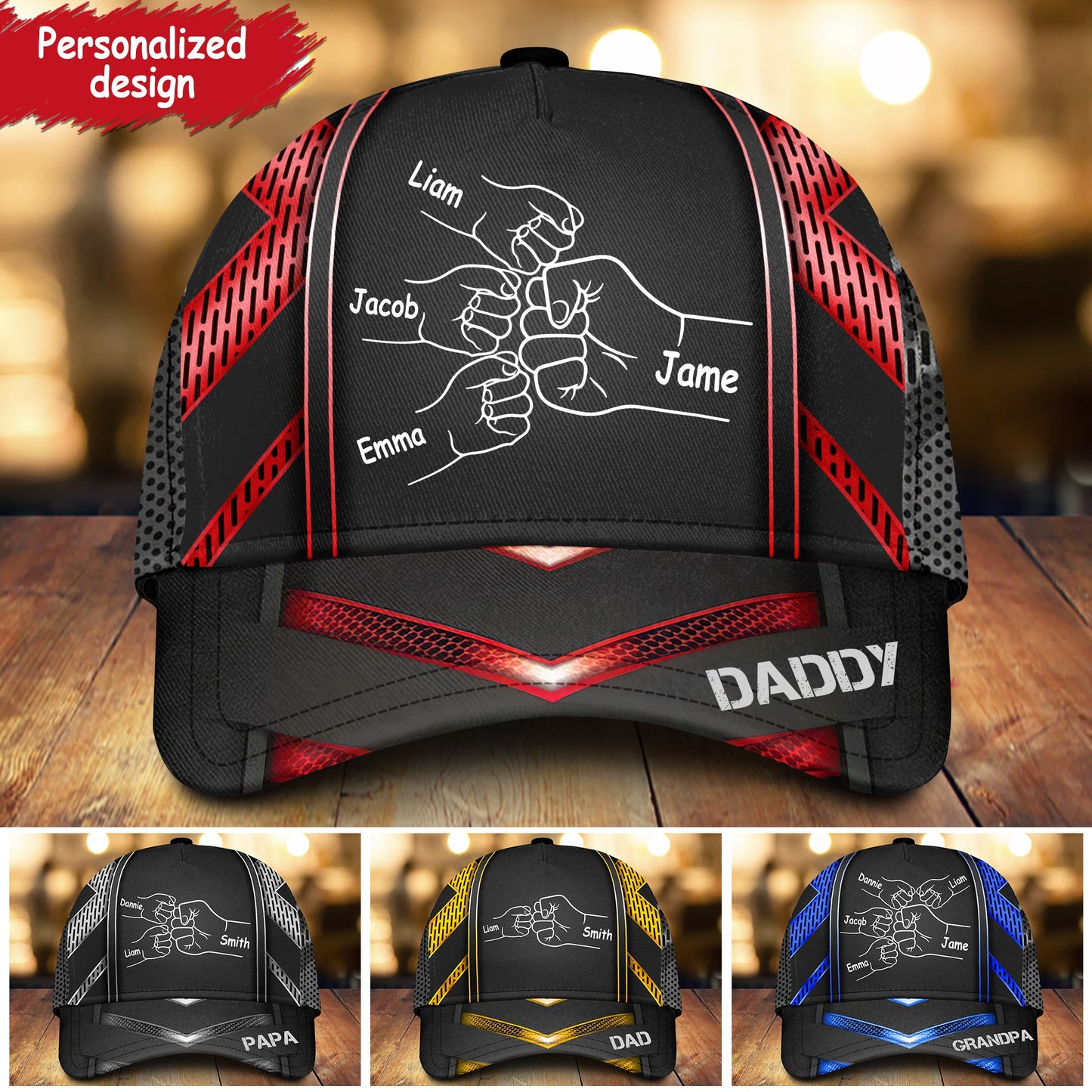 Papa Daddy Kids Hands To Hands Personalized Cap