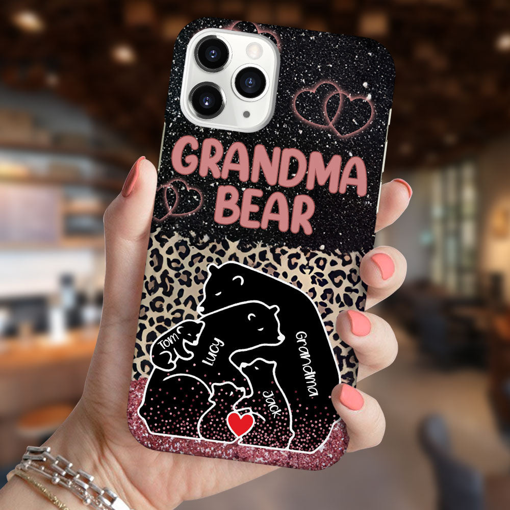 Mama Bear Leopard Glitter Pattern Personalized Phone Case