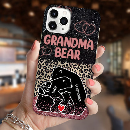 Mama Bear Leopard Glitter Pattern Personalized Phone Case