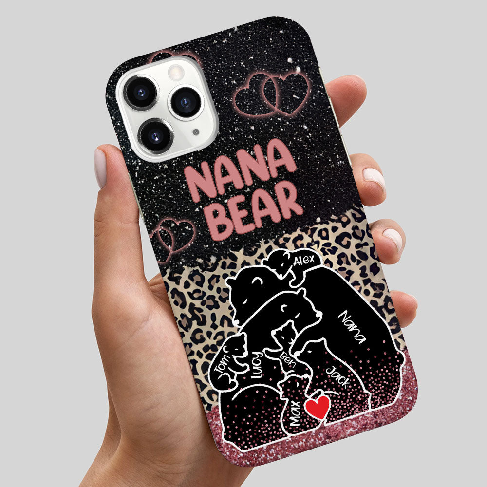 Mama Bear Leopard Glitter Pattern Personalized Phone Case
