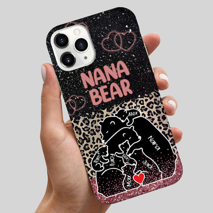 Mama Bear Leopard Glitter Pattern Personalized Phone Case