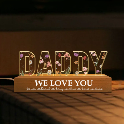 Daddy Custom Birth Month Flower - Personalized Custom Name Night Light - Gift For Dad, Grandpa