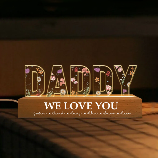 Daddy Custom Birth Month Flower - Personalized Custom Name Night Light - Gift For Dad, Grandpa