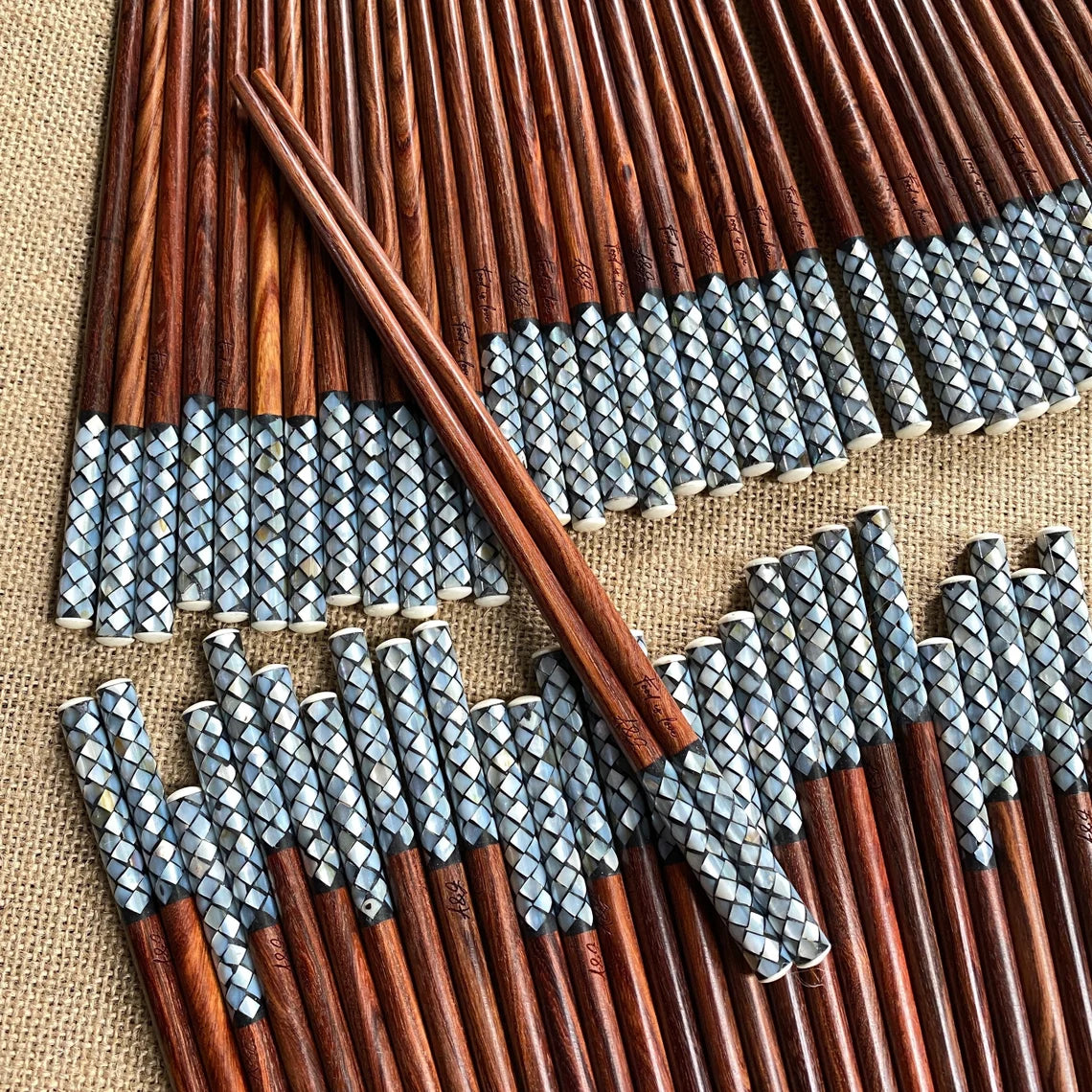 Personalized Mother-of-Pearl Tipped Engraved Chopsticks with Sleeve - Ideal for Wedding Favors and Couple Love Gifts