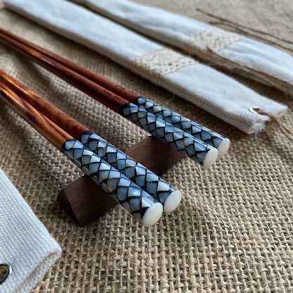 Personalized Mother-of-Pearl Tipped Engraved Chopsticks with Sleeve - Ideal for Wedding Favors and Couple Love Gifts