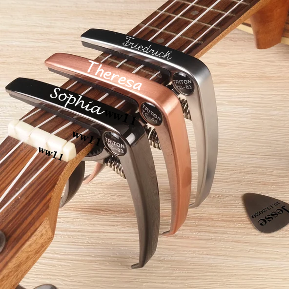 Personalized Metal Guitar Capo, Guitar Pick, Custom Message, Valentines Gift, Birthday Gift, Christmas Gift for Guitarists, Musician Gift