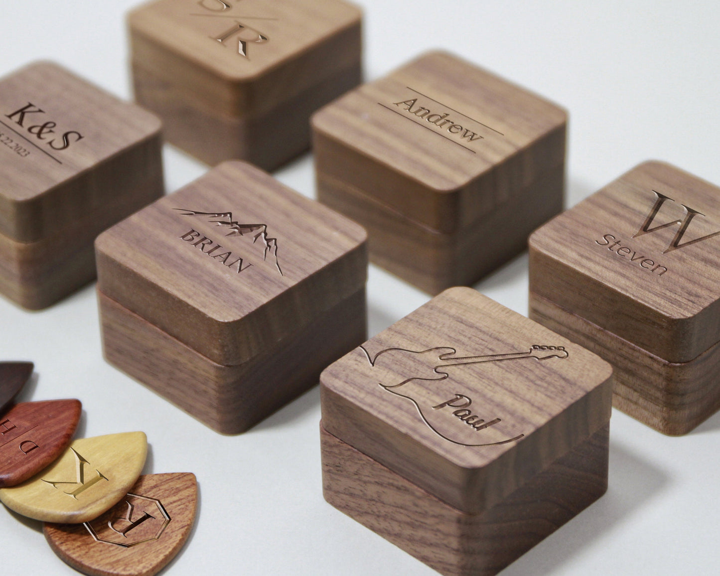 Personalized Wooden Guitar Picks Box,Gift for Guitarist Musician