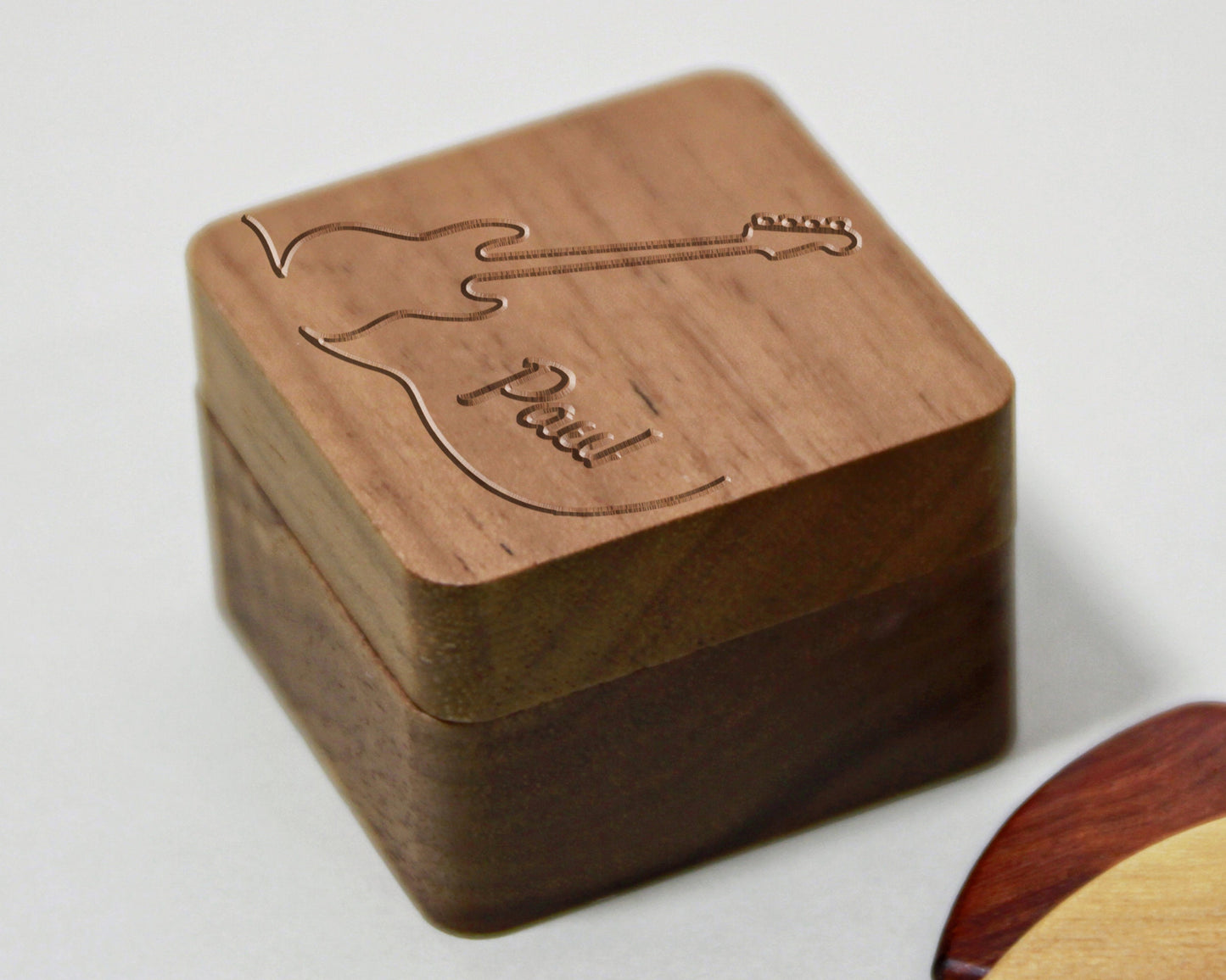 Personalized Wooden Guitar Picks Box,Gift for Guitarist Musician