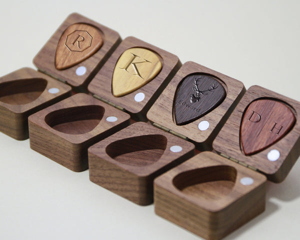 Personalized Wooden Guitar Picks Box,Gift for Guitarist Musician