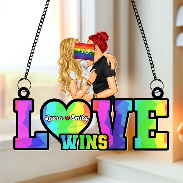 Personalized LGBTQ+ Love Wins Acrylic Suncatcher - Custom Couple Ornament