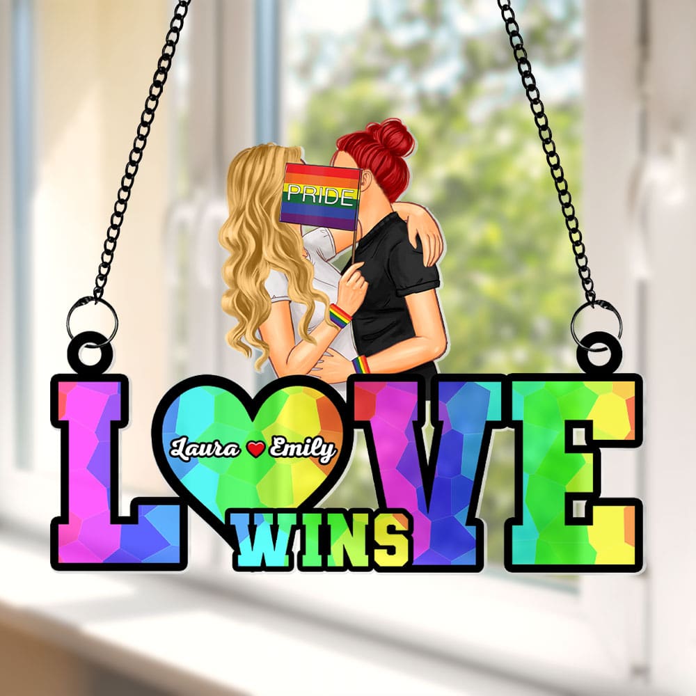 Personalized LGBTQ+ Love Wins Acrylic Suncatcher - Custom Couple Ornament