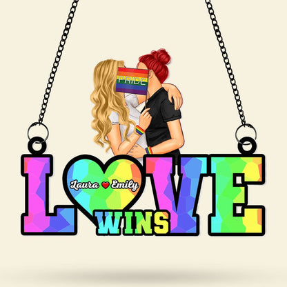 Personalized LGBTQ+ Love Wins Acrylic Suncatcher - Custom Couple Ornament