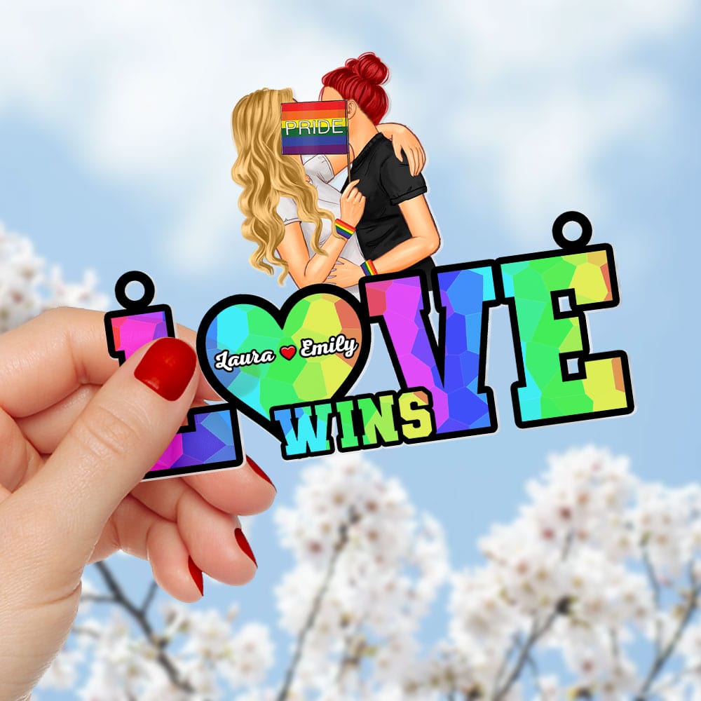 Personalized LGBTQ+ Love Wins Acrylic Suncatcher - Custom Couple Ornament