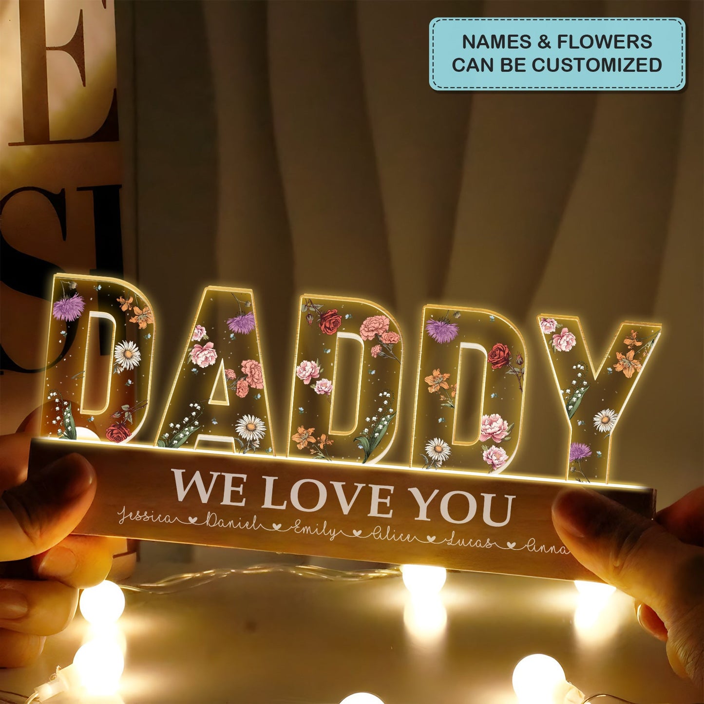 Daddy Custom Birth Month Flower - Personalized Custom Name Night Light - Gift For Dad, Grandpa