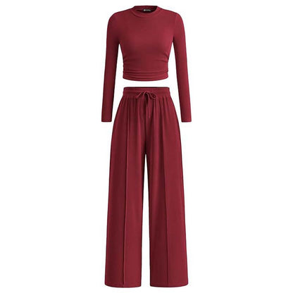 Crop Top Straight Leg Pants 2-Piece Lounge Set
