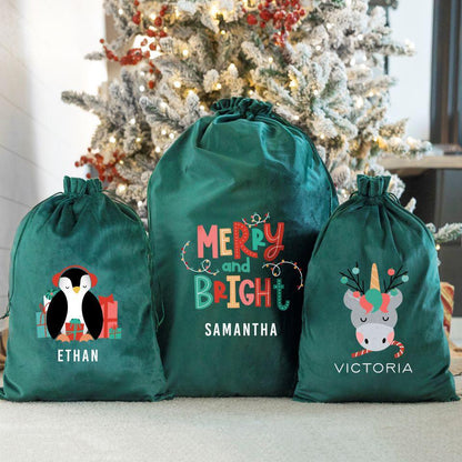 Personalized Kids' Velvet Santa Bags