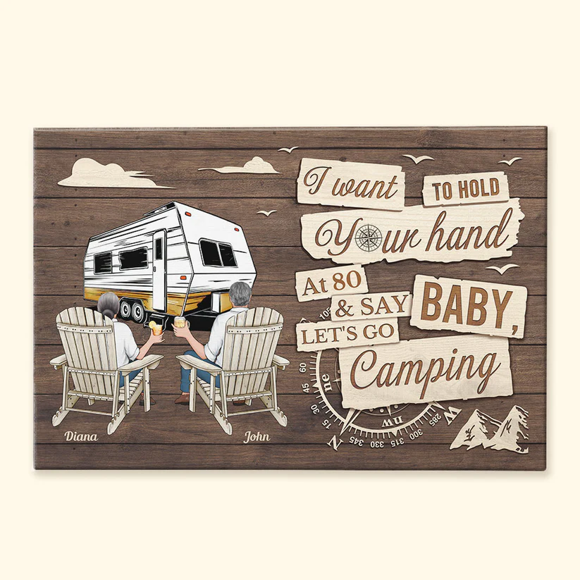 Baby Let's Go Camping At 80 - Personalized Wrapped Poster