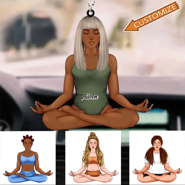 Yoga-Mandala-Mädchen, Geschenk für Yoga-Liebhaber, personalisiertes Auto-Acryl-Ornament