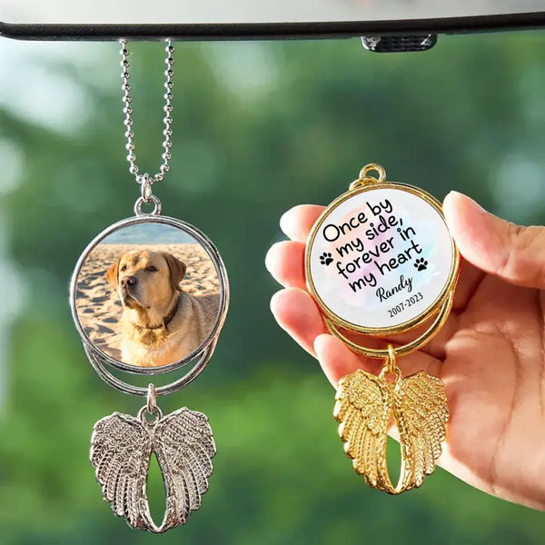 Once By My Side, Personalized Angel Wings Keychain, Car Hanger, Custom Photo