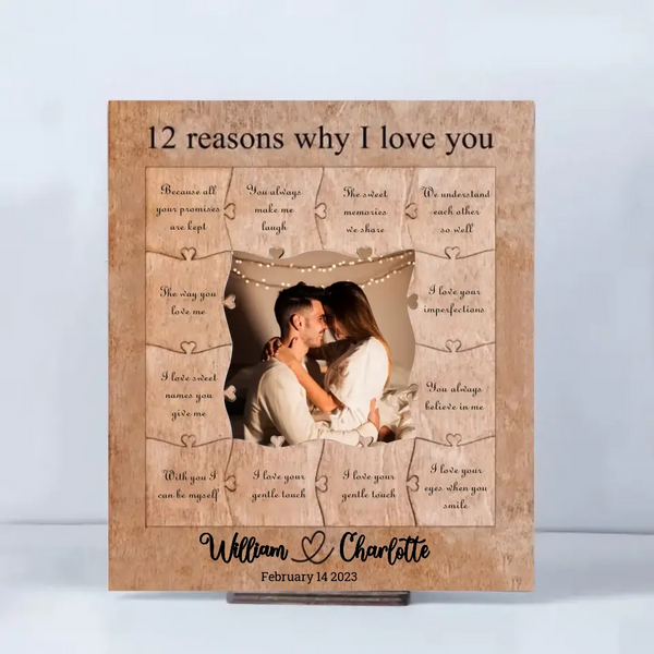 12 Gründe, warum ich dich liebe – personalisierter Holz-Puzzleteil-Collagenrahmen, Geburtstagsgeschenk für sie, Jahrestagsgeschenk