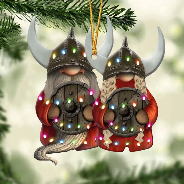 Wikingerpaar mit bedrucktem Weihnachtslicht – personalisierter Weihnachtsschmuck – Geschenk für Paare
