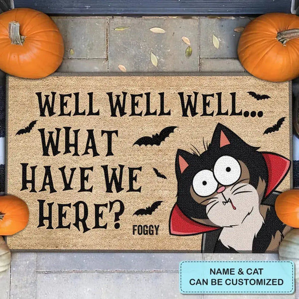 Personalisierte individuelle Fußmatte – Halloween-Geschenk für Katzenliebhaber, Katzenmama, Katzenvater – Well What Have We Here