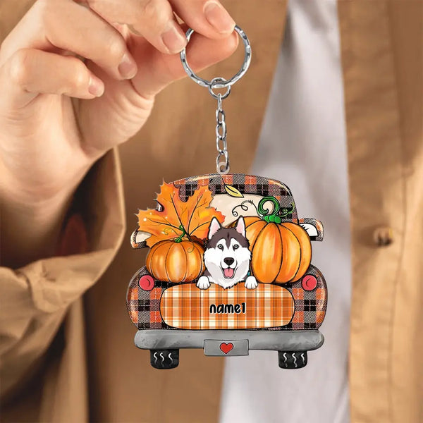 Personalized Cat Dog Mom Fall Season Truck Shape Keychain