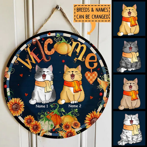 Willkommens-Türschilder, Herbstgeschenke für Katzenliebhaber, Herbstblumen, individuelle Holzschilder, Geschenke für Katzenmama