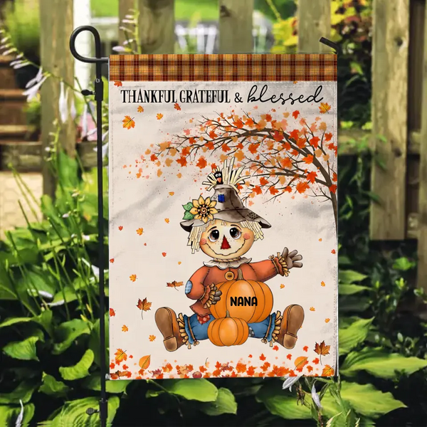 Thankful Grateful & Blessed Scarecrow Grandma Fall Season House Flag Garden Flag