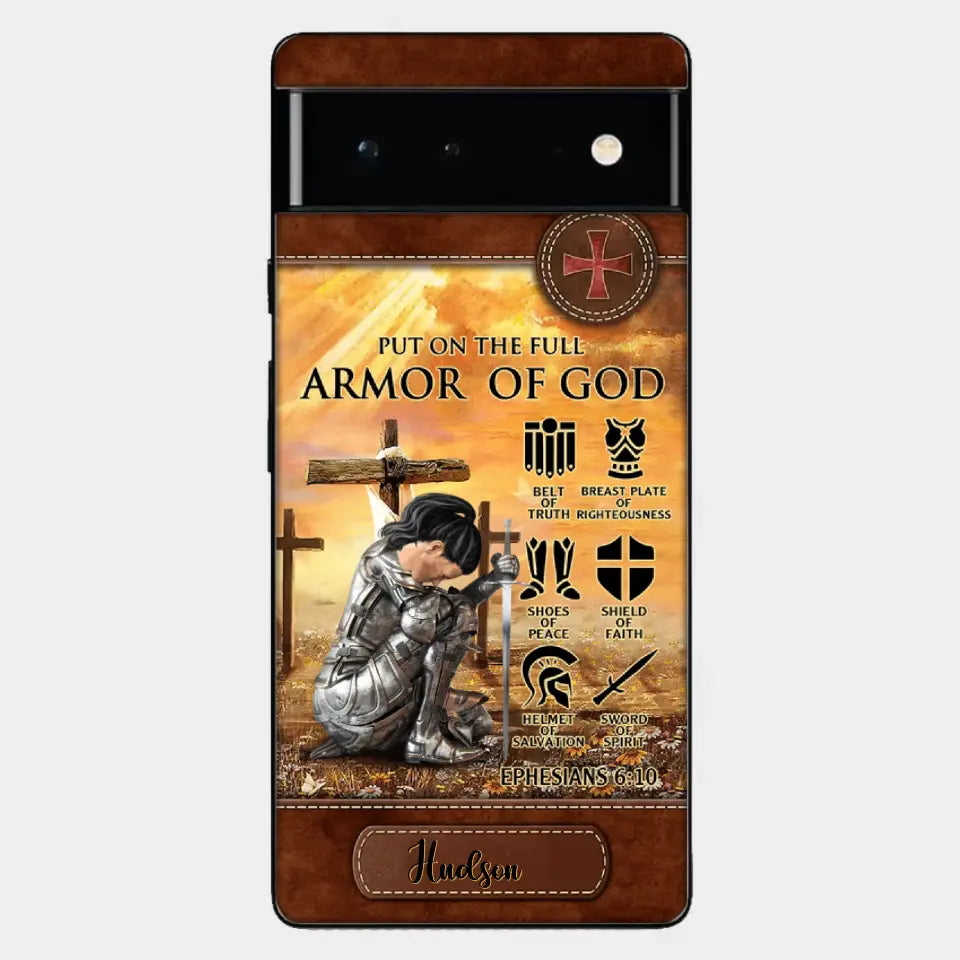 Personalized Woman Warrior Knight Put On The Full Armor Of God Leather Texture Phone Case