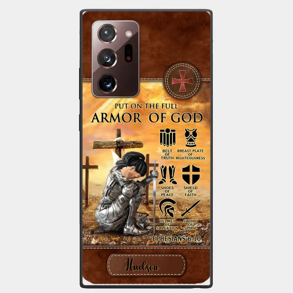 Personalized Woman Warrior Knight Put On The Full Armor Of God Leather Texture Phone Case