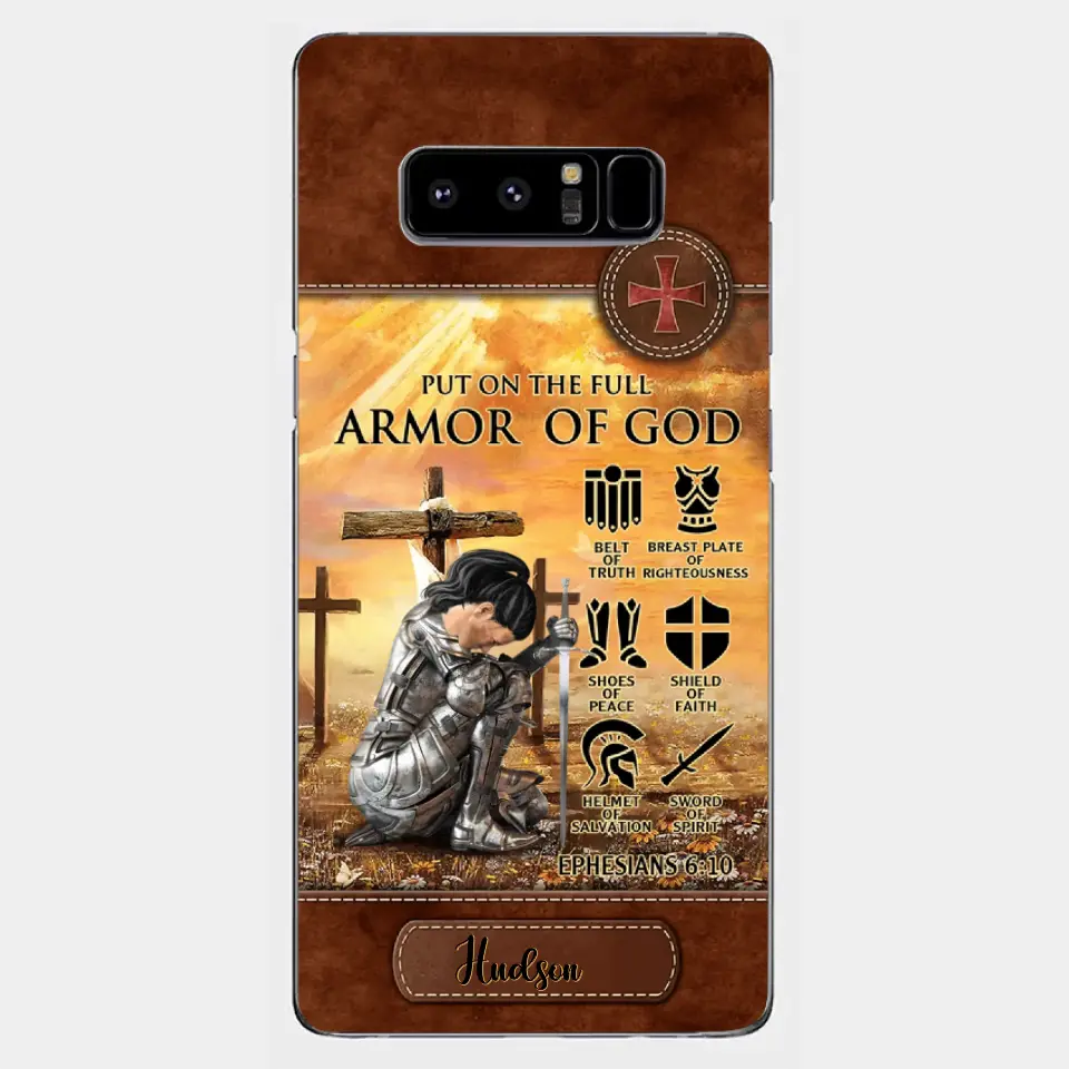 Personalized Woman Warrior Knight Put On The Full Armor Of God Leather Texture Phone Case